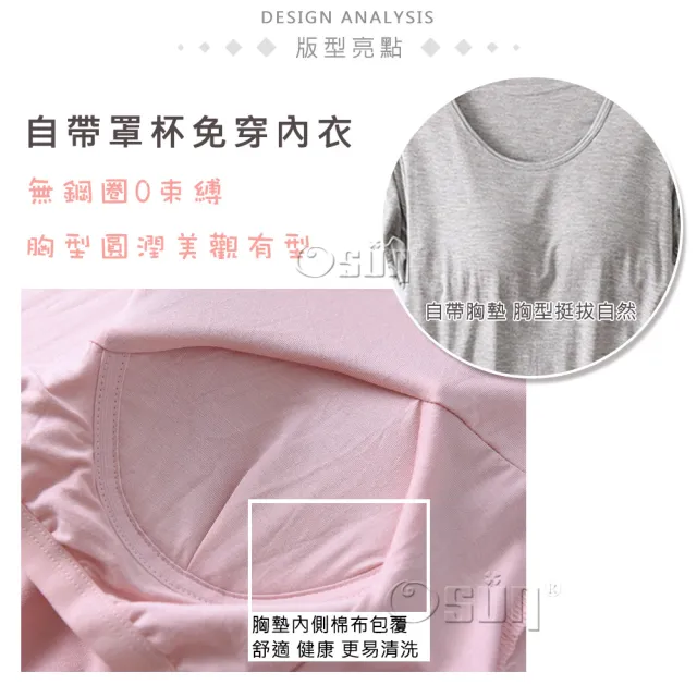 【Osun】莫代爾帶胸墊素色條紋款短袖大碼荷葉邊連衣裙睡衣居家休閒服(特惠價CE405)