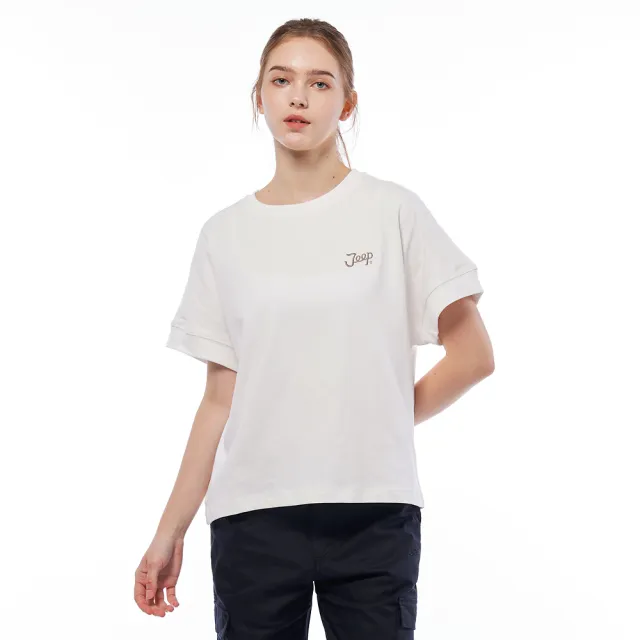 【JEEP】女裝 連袖文字純棉短袖T恤(白色)