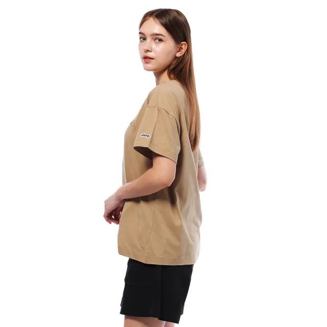 【JEEP】女裝 不對稱剪裁純棉短袖T恤(卡其)
