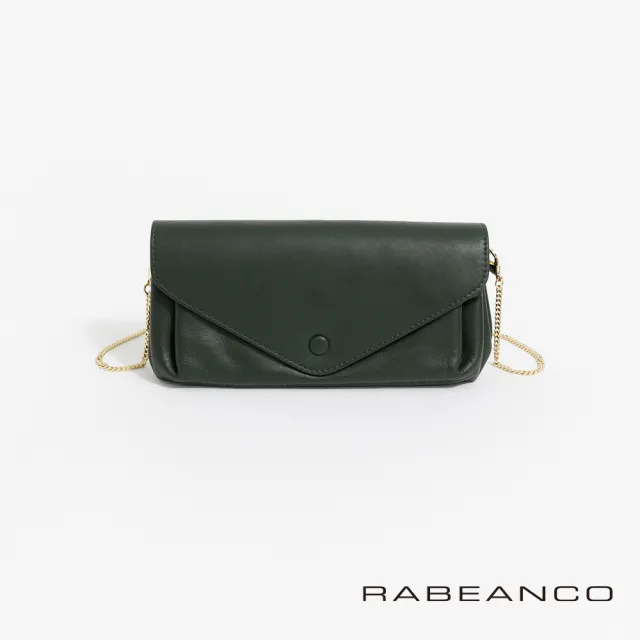 【RABEANCO】質感平滑牛皮手拿斜背鏈帶皮夾包(墨綠)