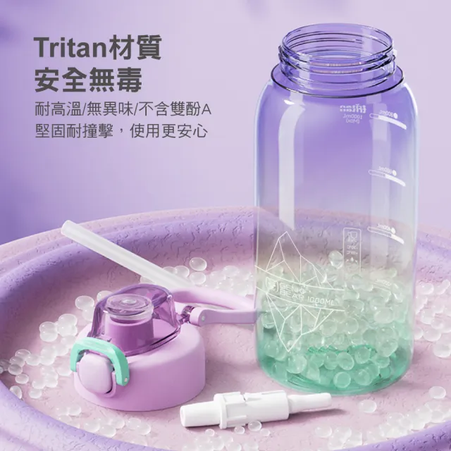 【Genki Bear 元氣熊】漸層Tritan大容量水壺/1000ml(伸縮吸管/提把設計)