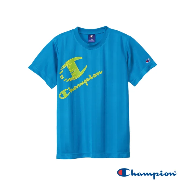 【Champion】官方直營-吸汗速乾Logo印花短袖T恤-童(淺藍色)