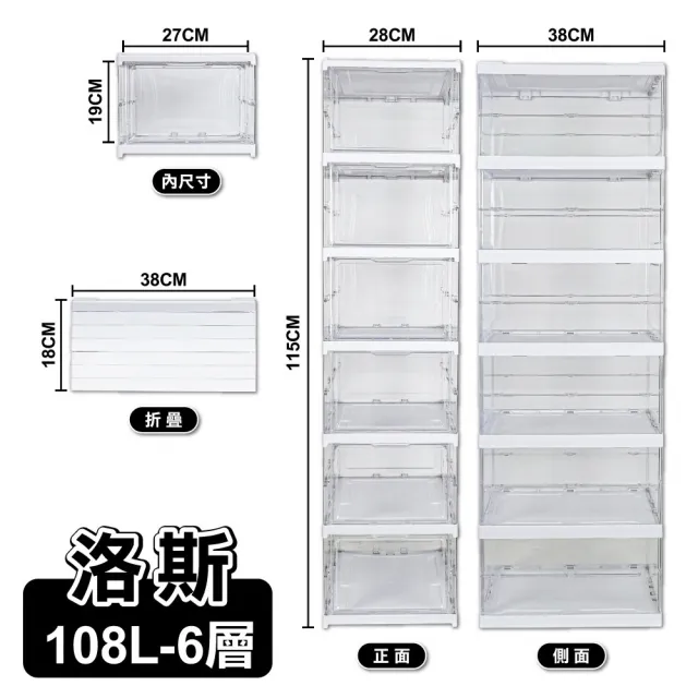 【ONE HOUSE】108L洛斯免組裝折疊收納盒 收納櫃 收納箱-正開款6層(2入)