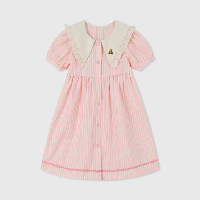 【GAP】女幼童裝 小熊刺繡翻領短袖洋裝-粉色(545410)