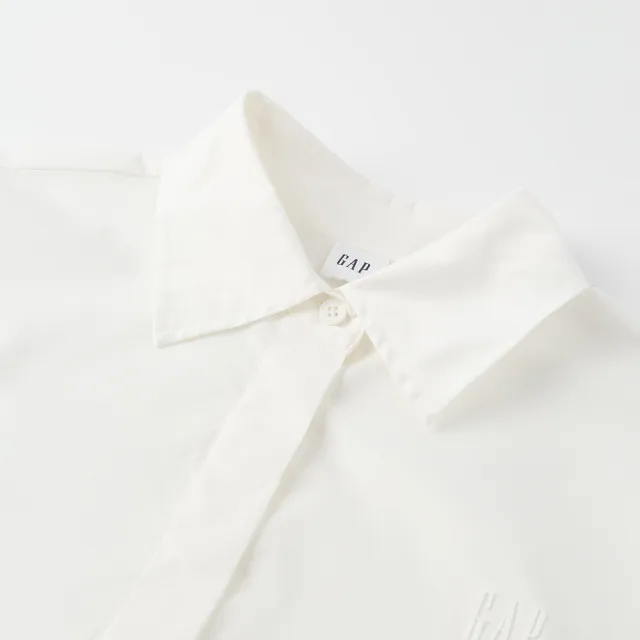 【GAP】女裝 Logo翻領短袖襯衫-白色(464869)