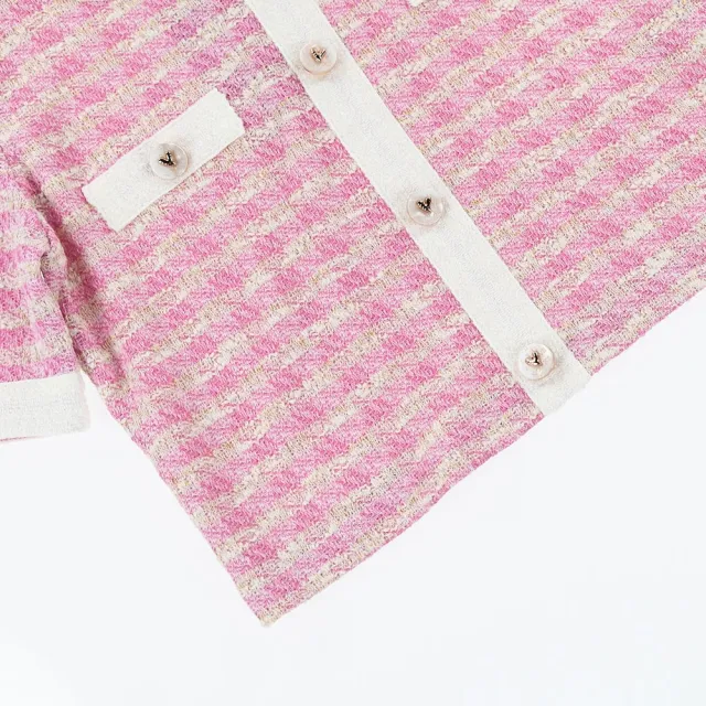 【OUWEY 歐薇】小香格紋花呢金蔥針織上衣(粉色；S-L；3242321618)