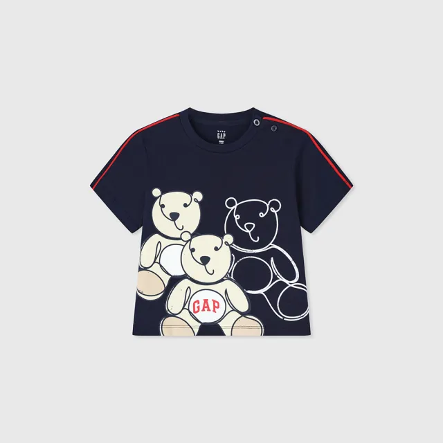 【GAP】男幼童裝 Logo純棉小熊印花圓領短袖T恤-海軍藍(465342)