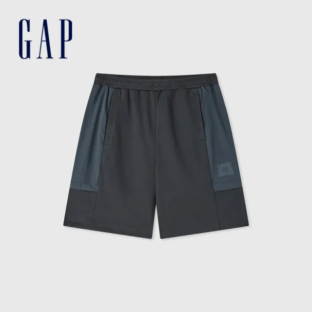 【GAP】男裝 Logo鬆緊短褲-黑灰色(464974)