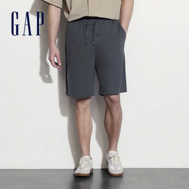 【GAP】男裝 Logo抽繩鬆緊短褲-深灰色(464991)