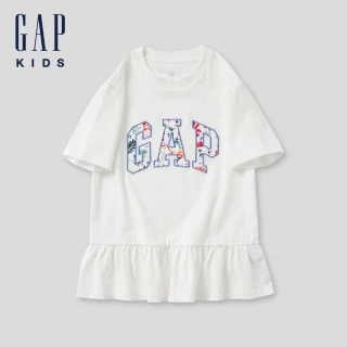 【GAP】女童裝 Logo純棉圓領短袖T恤-白色(465954)