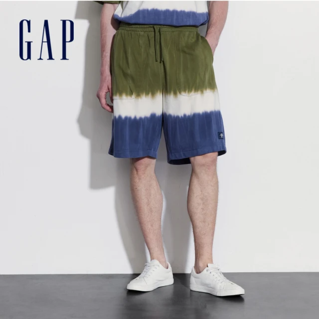 GAPGAP 男裝 抽繩鬆緊短褲 水洗棉系列-綠色(464966)