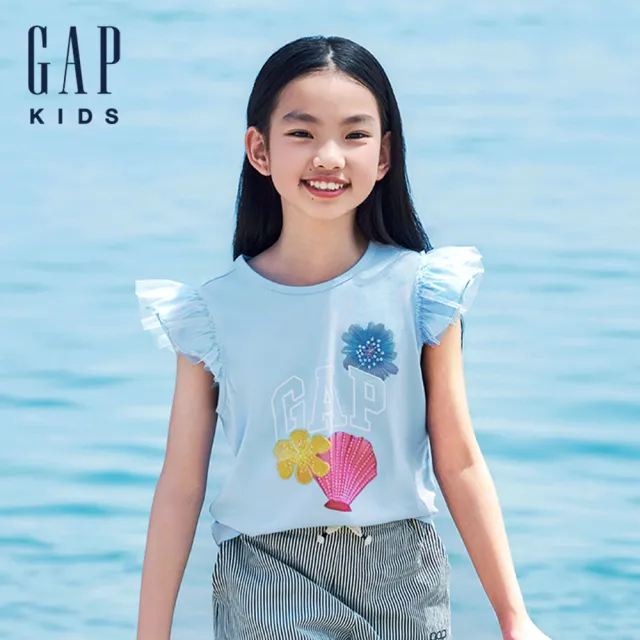 【GAP】女童裝 Logo印花圓領短袖T恤-藍色(465940)