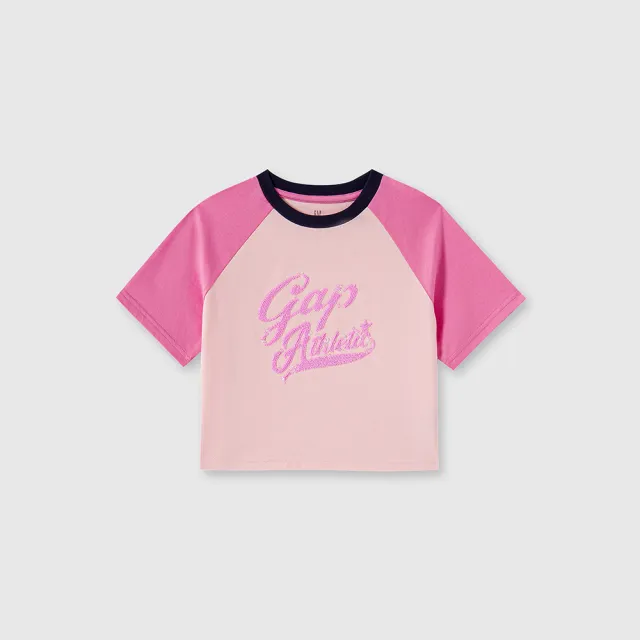 【GAP】女童裝 Logo純棉趣味圓領短袖T恤-粉色(465962)