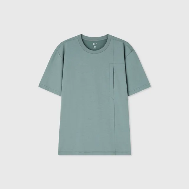 【GAP】男裝 圓領短袖素T-藍綠色(464997)