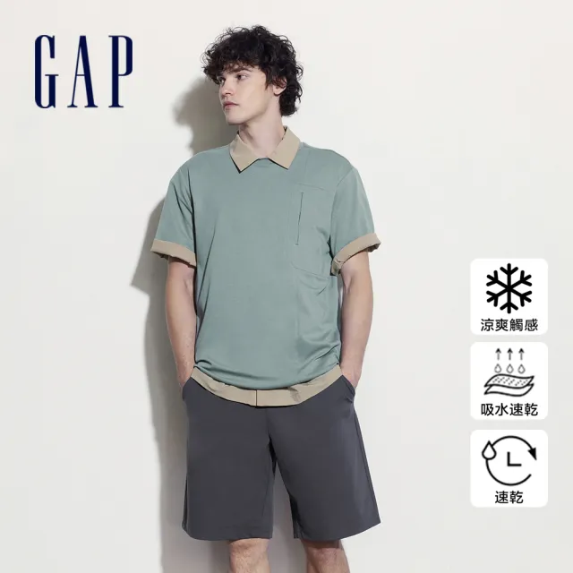 【GAP】男裝 圓領短袖素T-藍綠色(464997)