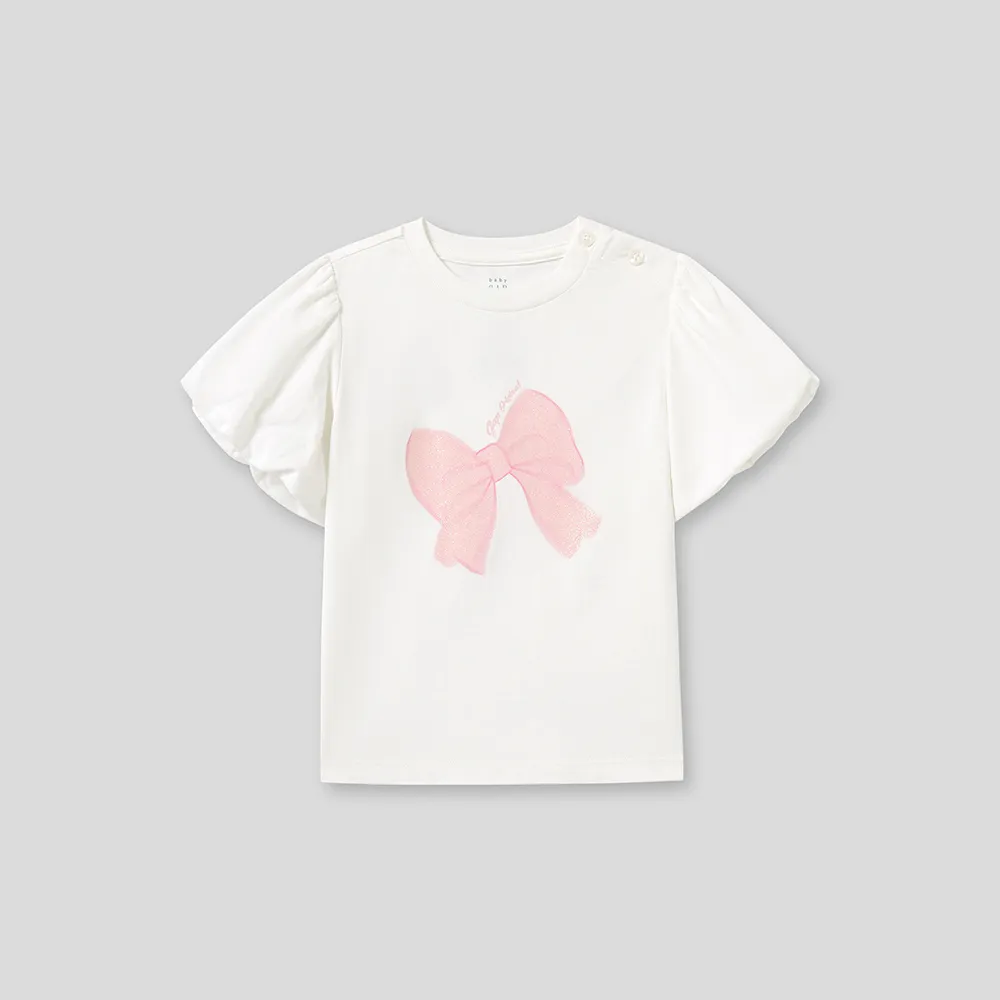 【GAP】女幼童裝 Logo純棉印花圓領短袖T恤-白色(465880)