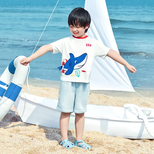 【GAP】男幼童裝 Logo純棉趣味印花圓領短袖T恤-白色(465402)