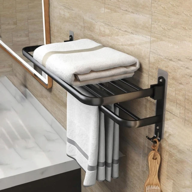 新錸家居 升級觸控定時可調溫 電熱毛巾架浴巾桿 折摺疊置物架