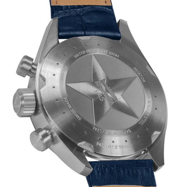 AVIATOR 飛行員 AIRACOBRA P45 飛行風格計時腕錶 男錶 手錶(藍色-V22501704)