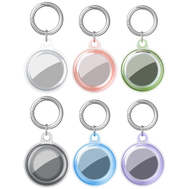【IS】AirTag 適用 C4 圓形追蹤定位防丟器帶鑰匙圈水晶透明保護套 車內可用(全包軟殼/鑰匙圈扣環)