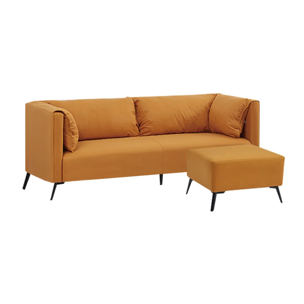 【文創集】莎比亮彩橘科技布小L型沙發組合(三人座＋椅凳組合)