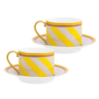 【PIP STUDIO】買一送一★Chique Stripes 咖啡杯組220ml-黃(咖啡杯+碟子/2入組)