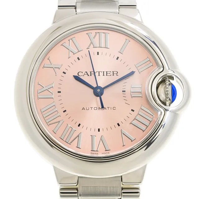 【Cartier 卡地亞】Ballon Bleu  經典羅馬時標機械鍊帶款x粉紅面x33mm(WSBB0046)