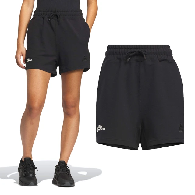 adidas 愛迪達 LOUNGE KN Short 女款 黑色 運動 口袋 寬鬆 棉質 訓練 短褲 IM8865