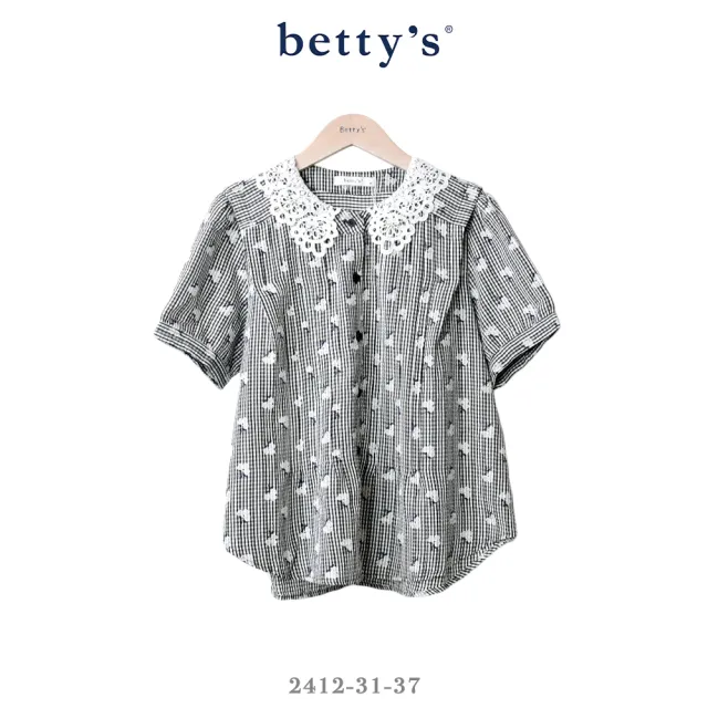 【betty’s 貝蒂思】小花印花蕾絲翻領格紋襯衫(共二色)