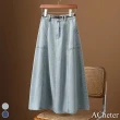 【ACheter】A字大擺牛仔藏青色顯瘦長裙附腰帶#116731(4款任選)