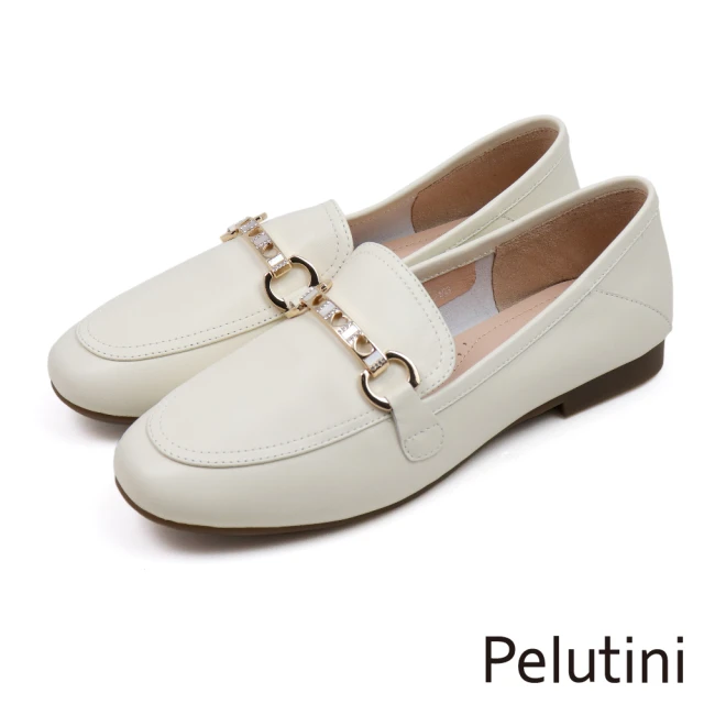 Pelutini 方形波浪紋金屬釦環高跟鞋 杏色(33302