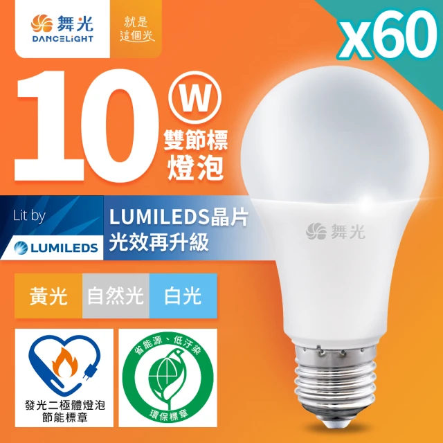 DanceLight 舞光 60入組 新升級節能/環保雙認證 10W LED燈泡 E27 全電壓(白光/自然光/黃光)