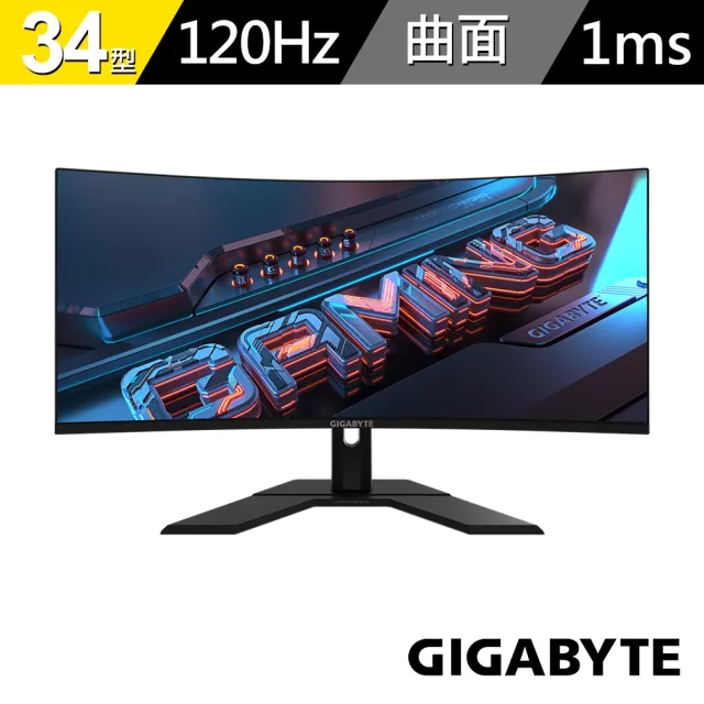 【GIGABYTE 技嘉】雷蛇白色有線電競滑鼠組★GS34WQC 34型 VA 120Hz曲面電競螢幕(1500R/HDR/DP/HDMI2.0)