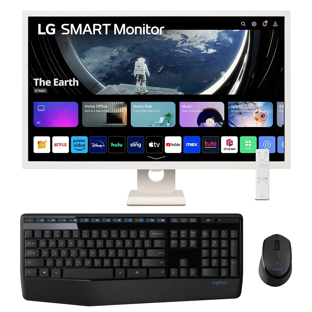 【LG 樂金】無線鍵鼠組合 32SR50F-W 32型 IPS智慧聯網螢幕(搭載webOS/AirPlay2/內建喇叭/IOT家電控制)+MK34