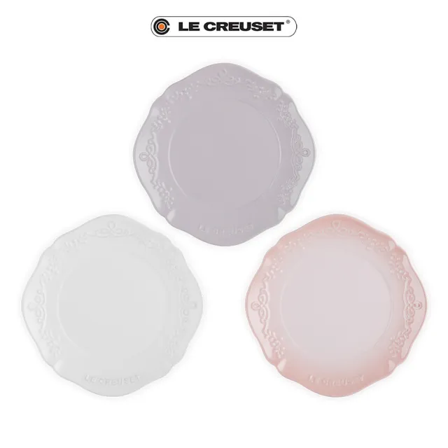 【Le Creuset】永恆花蕾系列瓷器圓盤 22cm(棉花白/柔粉紫/貝殼粉 3色可選)