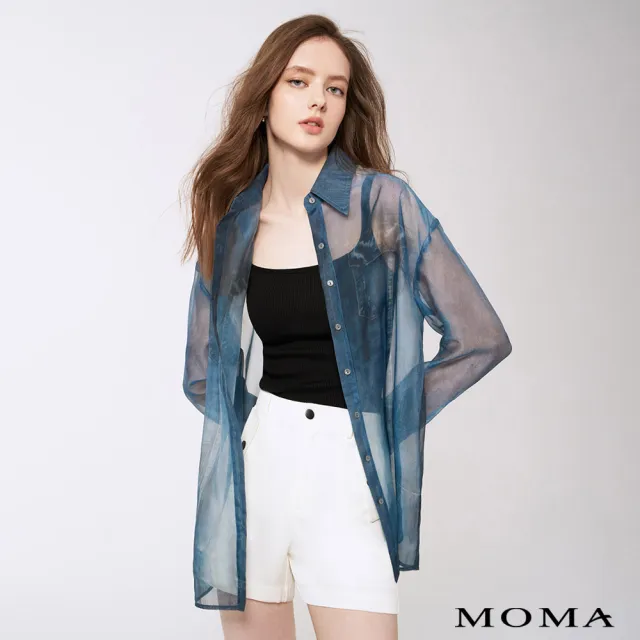 【MOMA】牛仔印花烏干紗襯衫(藍色)