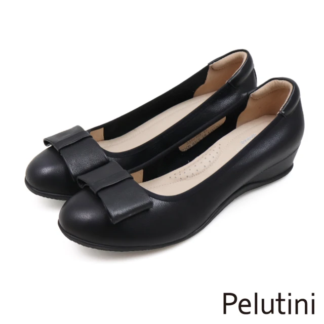 【Pelutini】舒適軟墊寬帶蝴蝶結平底鞋 黑色(331019W-BL)