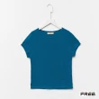 【FREE】有機棉圓領組織勾紋短袖針織衫(桃紅/暗藍)