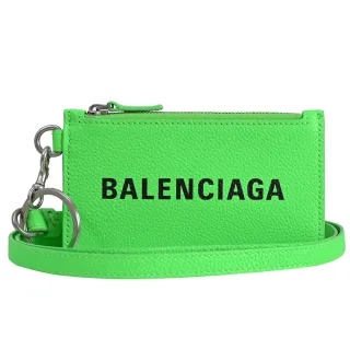 【Balenciaga 巴黎世家】品牌LOGO可拆斜背頸掛式信用卡鑰匙零錢包(螢光綠)