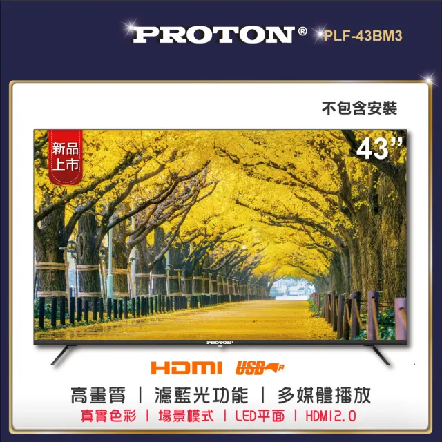 【PROTON 普騰】43型FHD純液晶顯示器加碼贈90天LiTV季卡(PLF-43BM3)