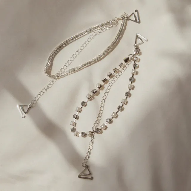 【OB 嚴選】質感合金鋯石珍珠造型鍊條兩入組 《VZ0005》