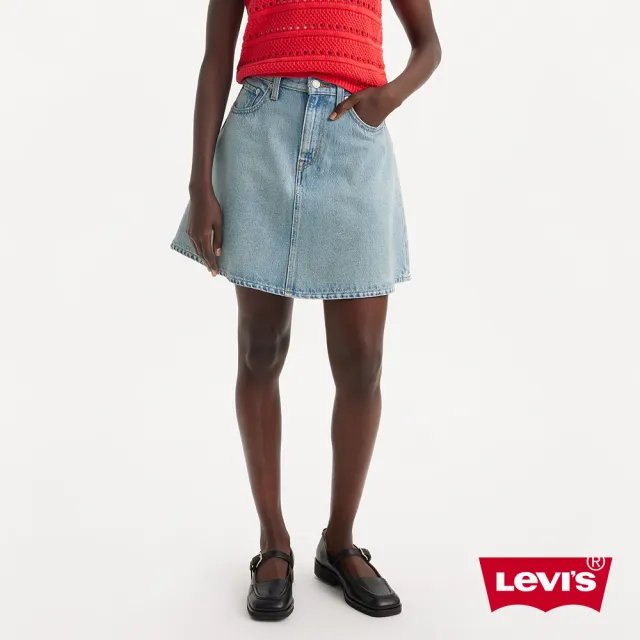 【LEVIS 官方旗艦】女款 膝上丹寧牛仔短裙 人氣新品 A8725-0001