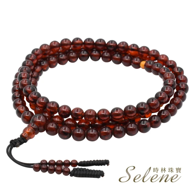 SeleneSelene 琥珀血珀深棕色108顆手鍊念珠#3(琥珀6~6.5mm)