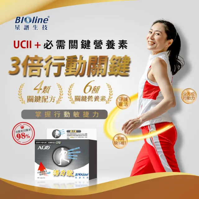 【Bioline 星譜生技】AGO活力股_2盒(60顆/盒)(原廠授權UC-II非變性二型膠原蛋白.專利水解二型膠原)