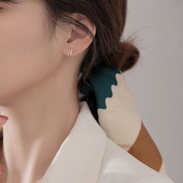 【Emi 艾迷】韓系迷你井字微鑲鑽 925銀針 耳環