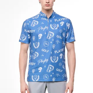 【PLAYBOY GOLF】男款潮流塗鴉高爾夫短袖POLO衫-藍(吸濕排汗/高爾夫球衫/AA24123-56)