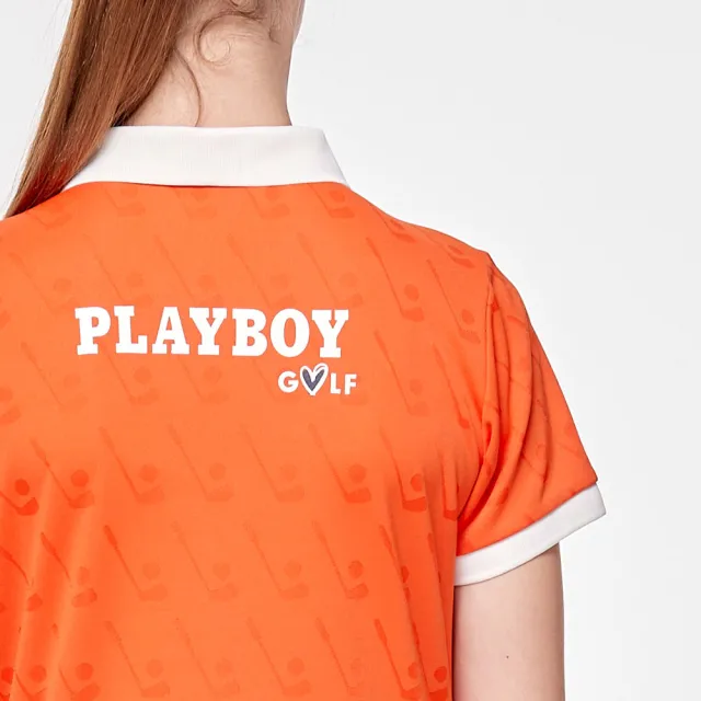 【PLAYBOY GOLF】女款緹花布高爾夫短袖POLO衫-橘(吸濕排汗/抗UV/高爾夫球衫/KA24103-28)