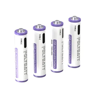 【POLYBATT】4號AAA USB充電式電池 750mWh 充電鋰電池4入裝-附一對四充電線(C721)