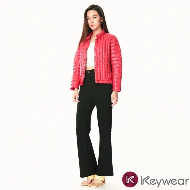 【KeyWear 奇威名品】切割線條設計款短版羽絨長袖外套(共2色)