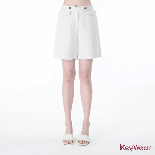 【KeyWear 奇威名品】質感舒適麻料休閒短褲